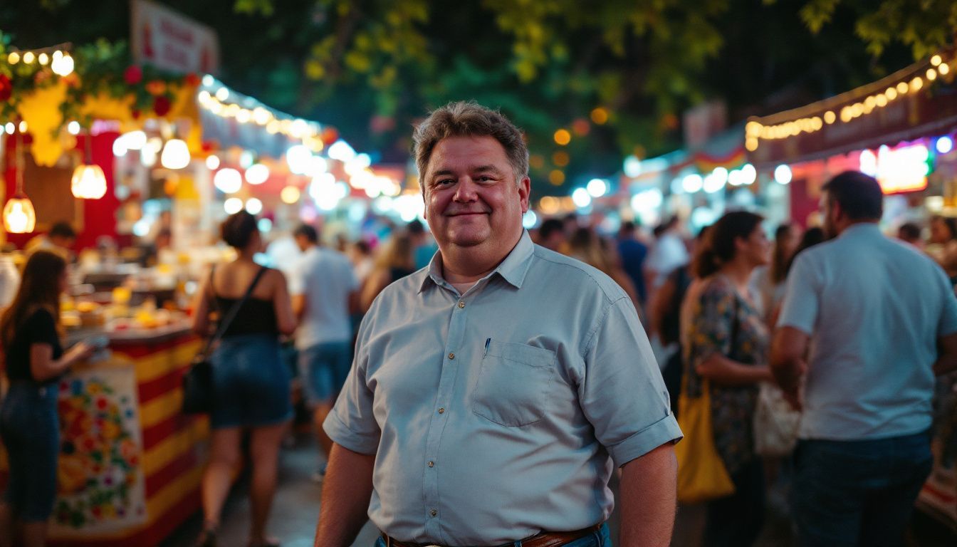 A lively Italian festival with vibrant colors, food stalls, and joyful people.