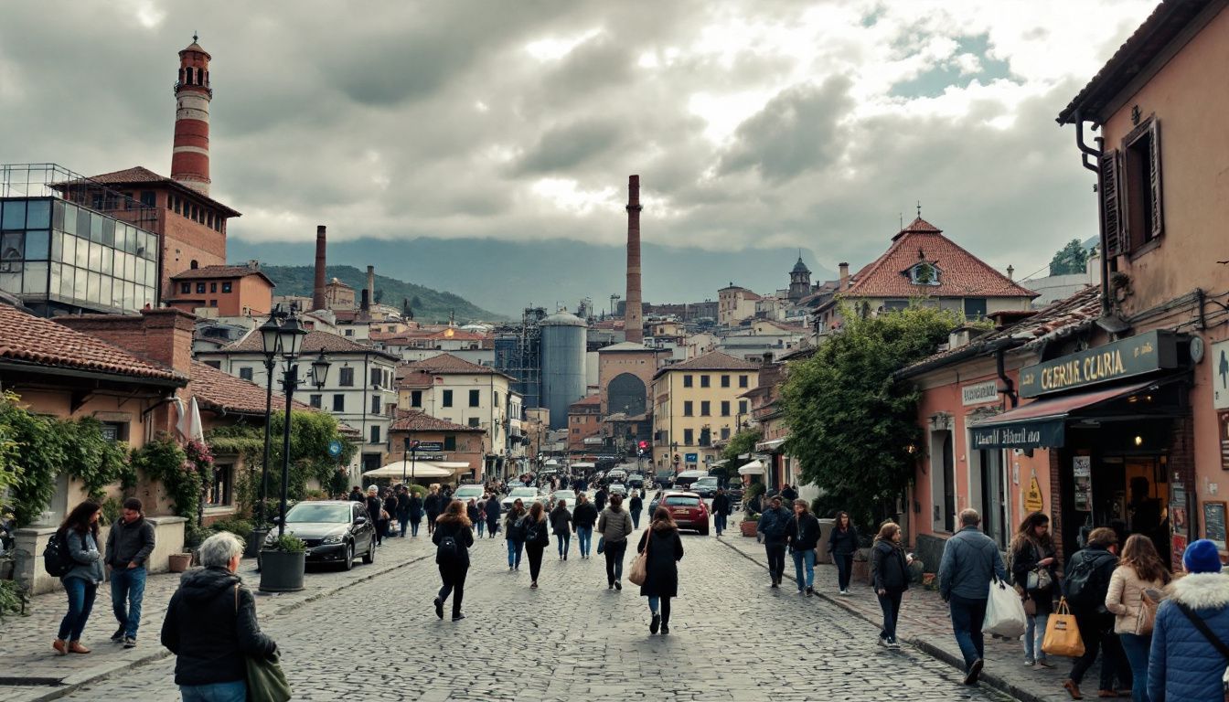 An industrial town in Central Italy, blending old and modern architecture.