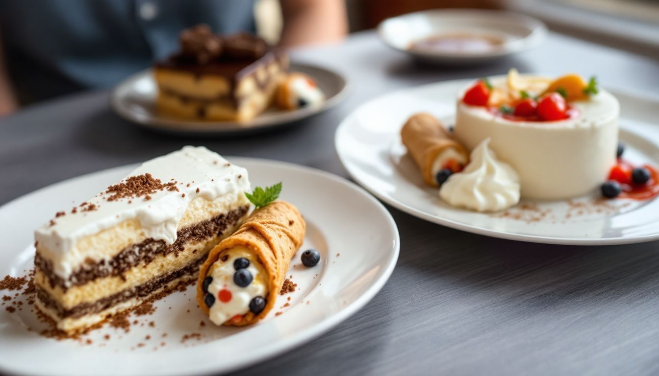 A table with a variety of traditional Italian desserts.
