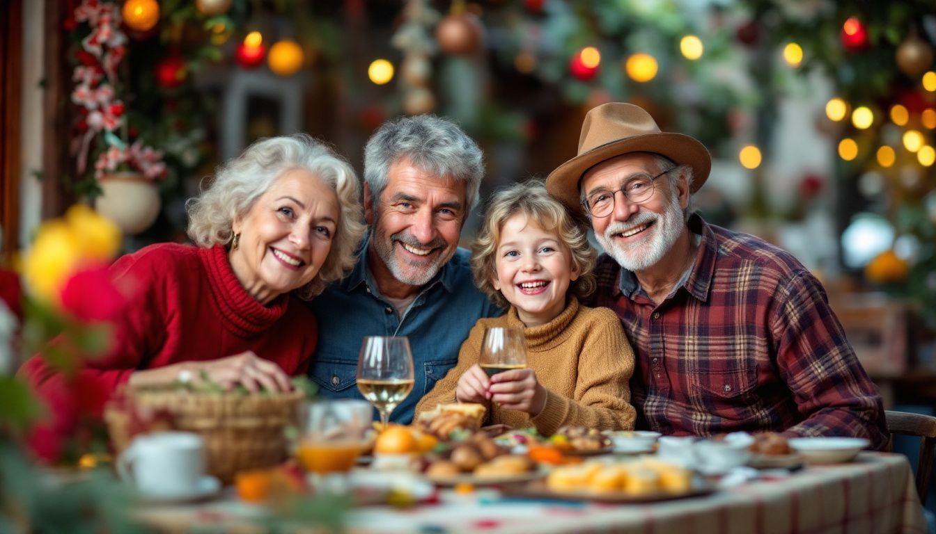 Three generations of a family celebrating an Italian festa in a village.