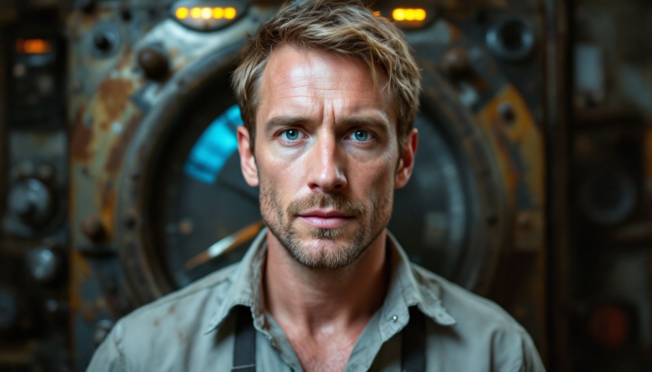 A man stands in front of an old time travel machine.