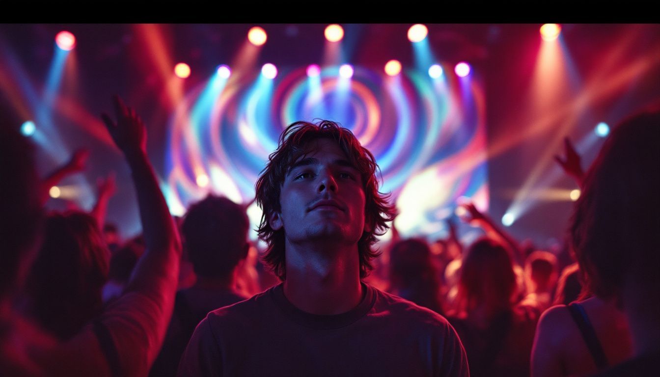 A rock concert with fans enjoying Pink Floyd and The Grateful Dead.
