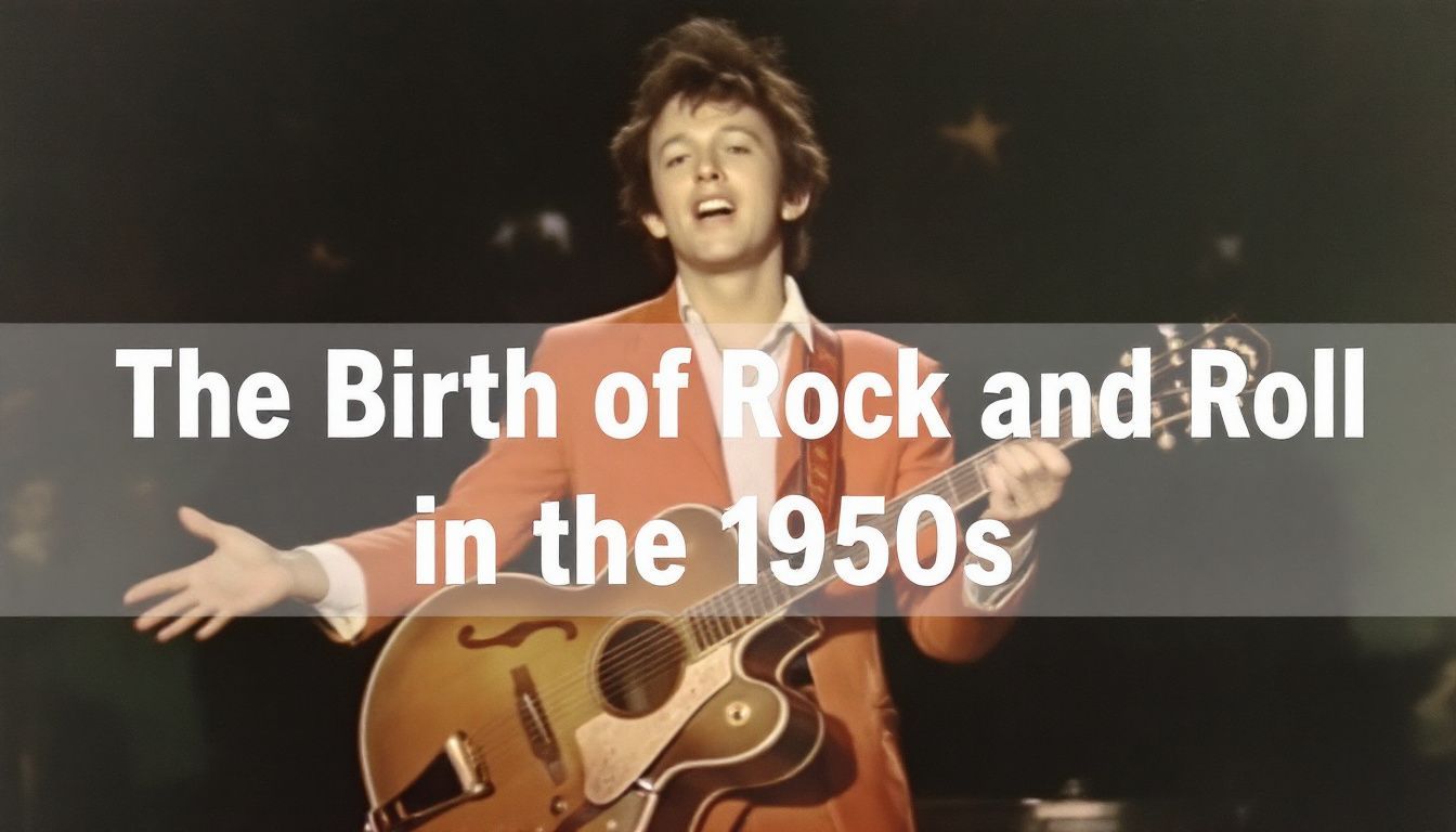 A 1950s rock and roll musician performing solo with a classic guitar.