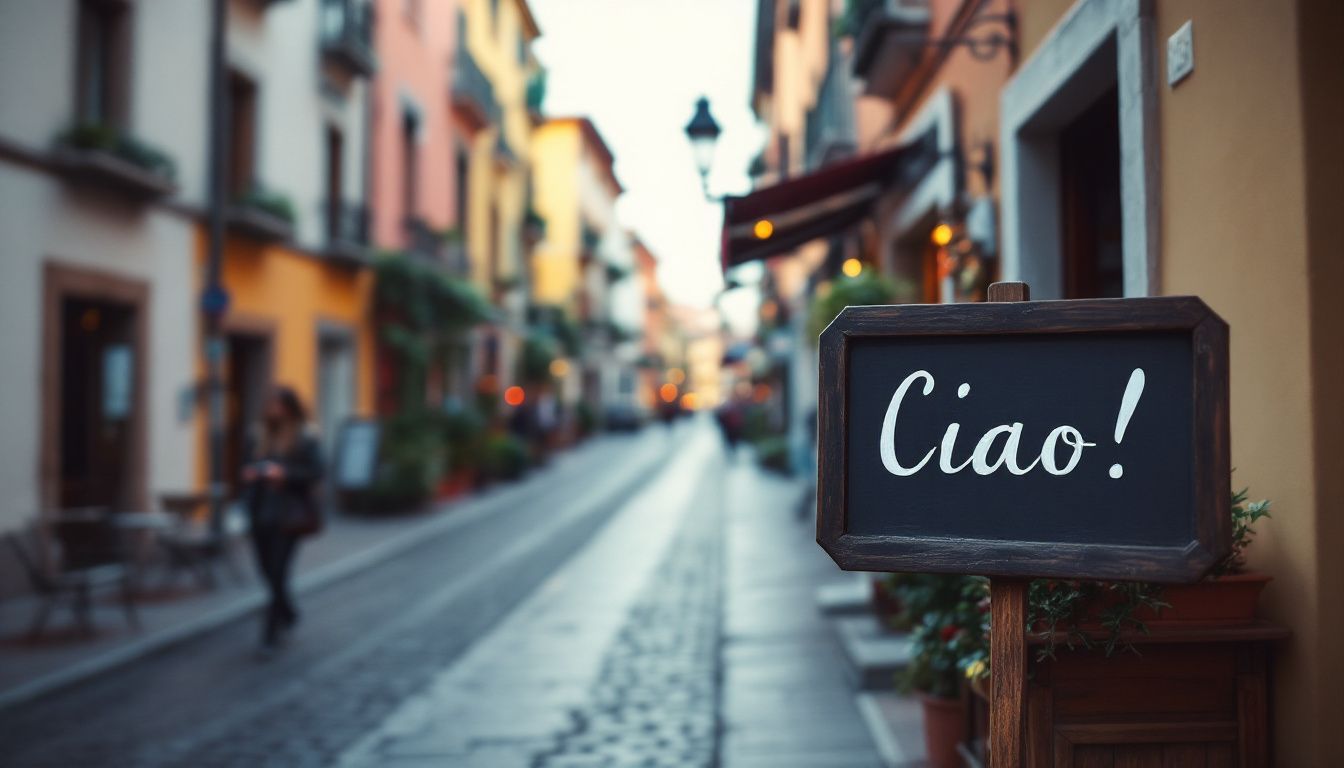 A charming street in Italy with colorful buildings and a cozy cafe.