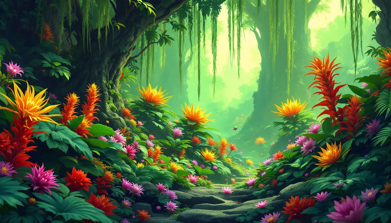 A vibrant and otherworldly alien forest on Pandora's moon.