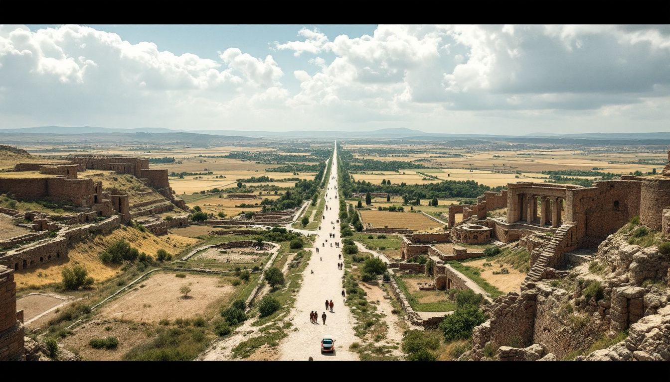 Ancient Roman roads connecting provinces for trade and military travel.