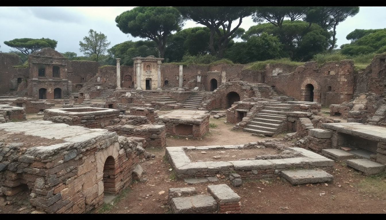 A historic Roman battlefield with remnants of an ancient battle.