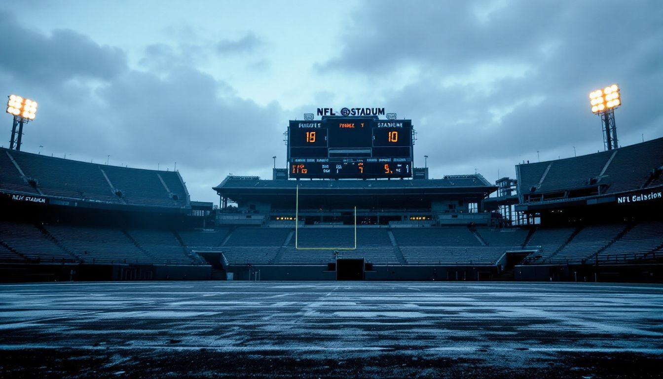 An empty, worn football stadium reflects challenges in stadium operations.