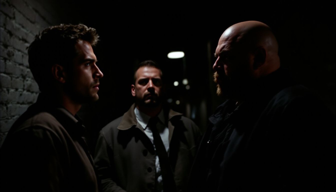 A group of gangsters discuss their next move during a power struggle.