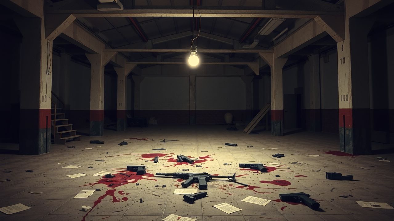 An abandoned warehouse with signs of a violent confrontation. An abandoned warehouse with signs of a violent confrontation.