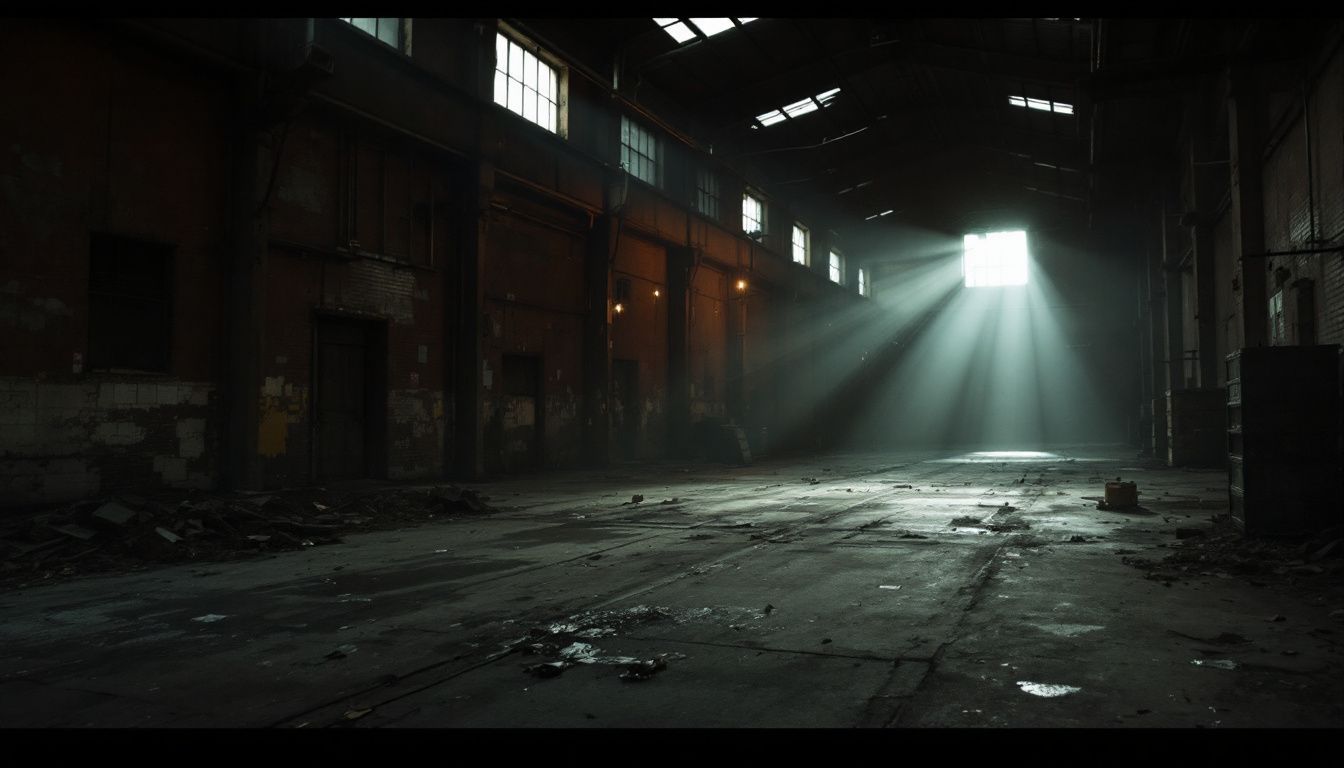An abandoned warehouse in New York City at night, evoking a sense of historical significance and silence. An abandoned warehouse in New York City at night, evoking a sense of historical significance and silence.