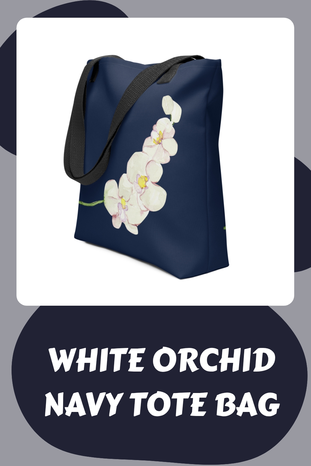 White Orchid Navy Tote Bag generated pin 9026