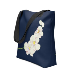 White Orchid Navy Tote Bag