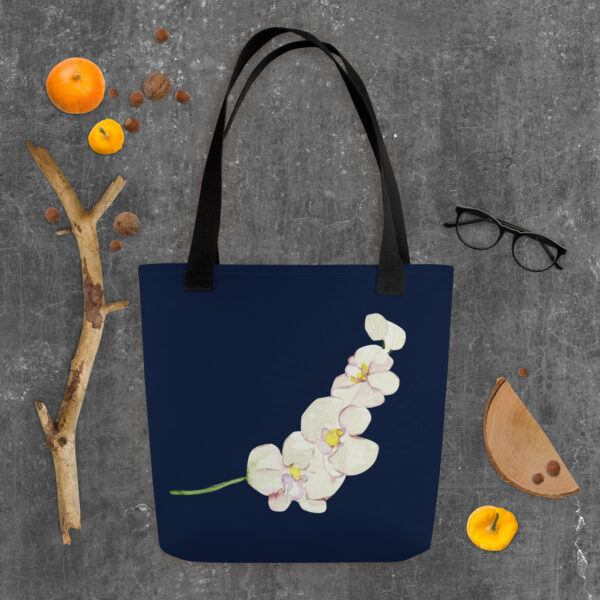 White Orchid Navy Tote Bag - Image 7