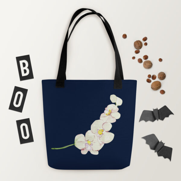 White Orchid Navy Tote Bag - Image 10