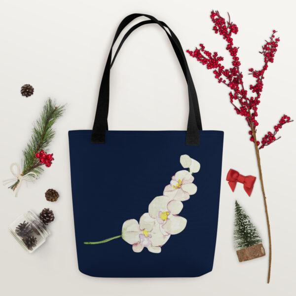 White Orchid Navy Tote Bag - Image 8