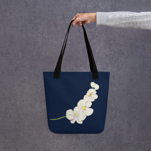 White Orchid Navy Tote Bag - Image 4