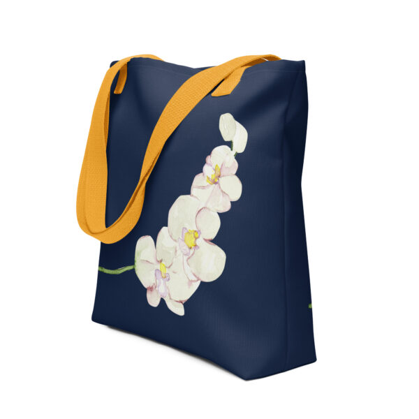 White Orchid Navy Tote Bag - Image 3