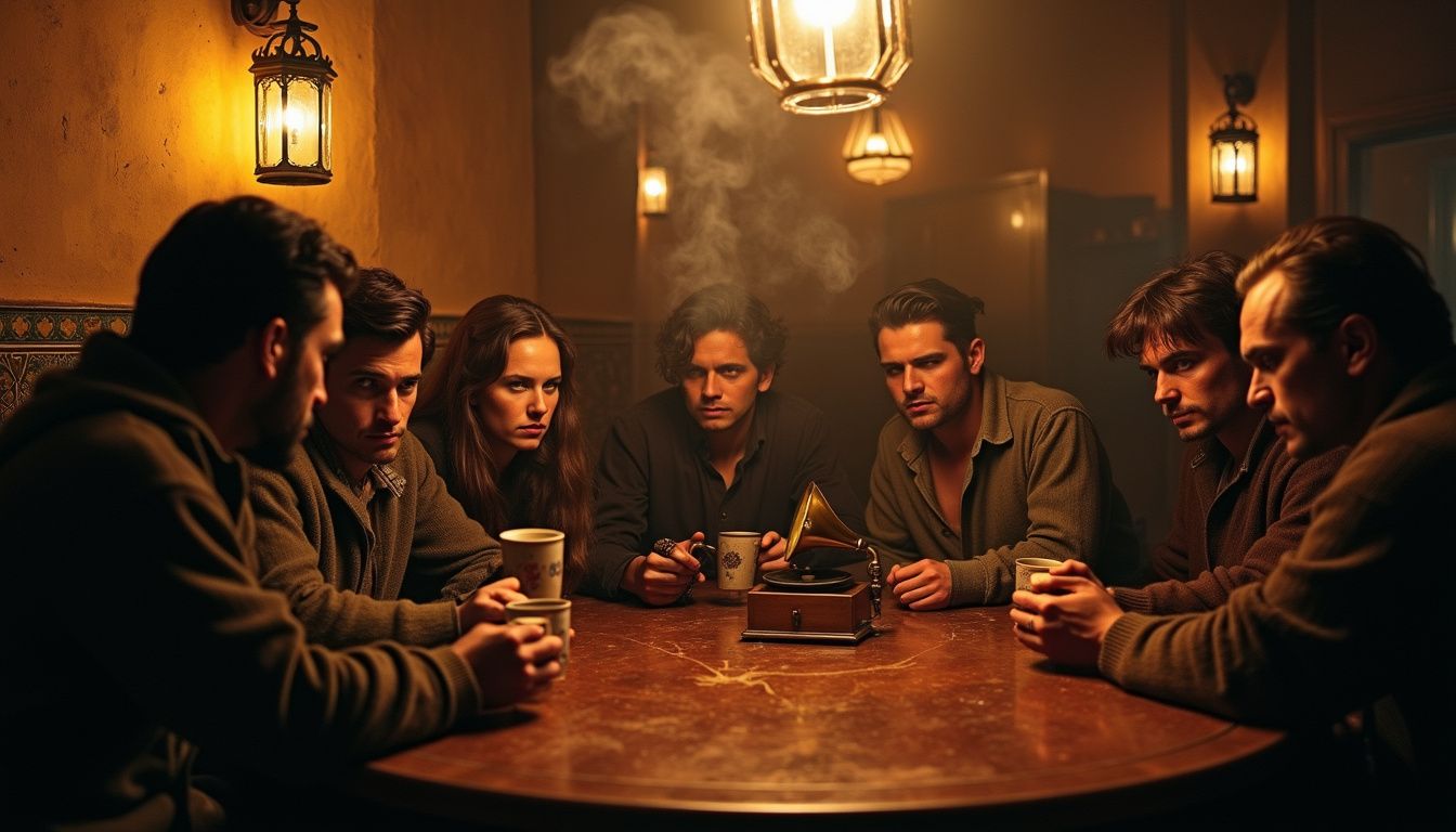 Casablanca movie scene with main characters