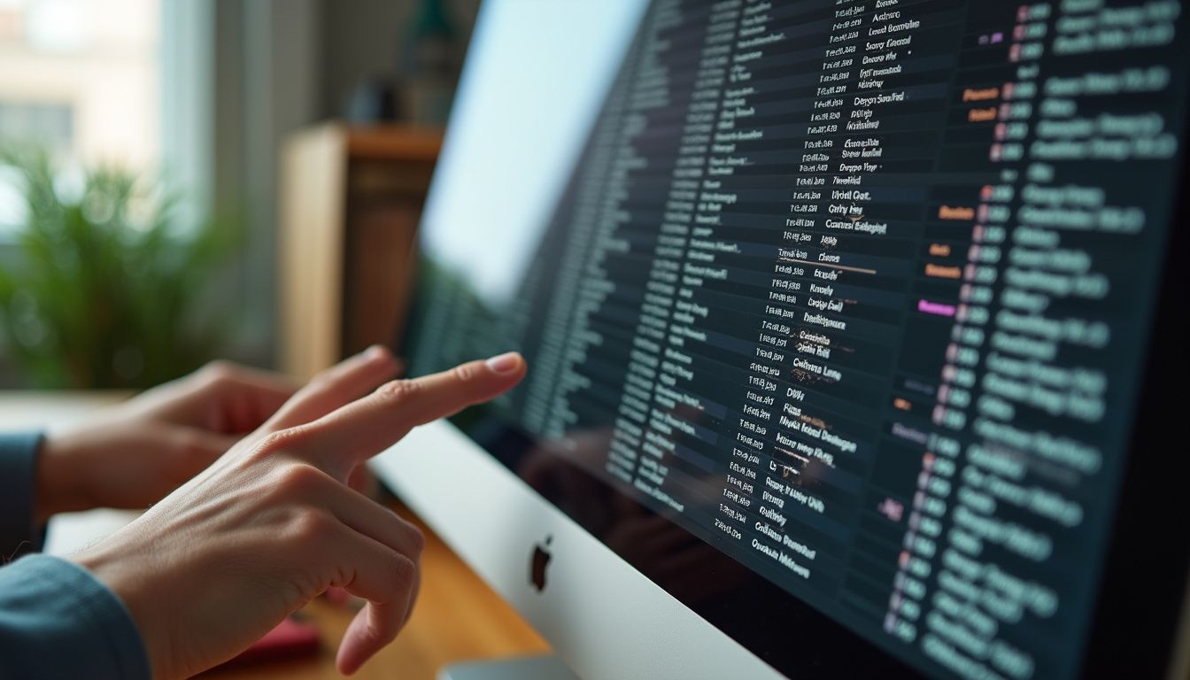 A hand scrolling a massive streaming library on a large monitor.