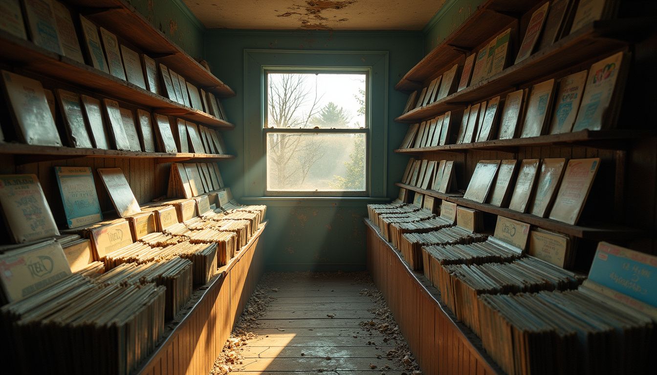 Dusty vinyl rows, suggesting trends that come and go.