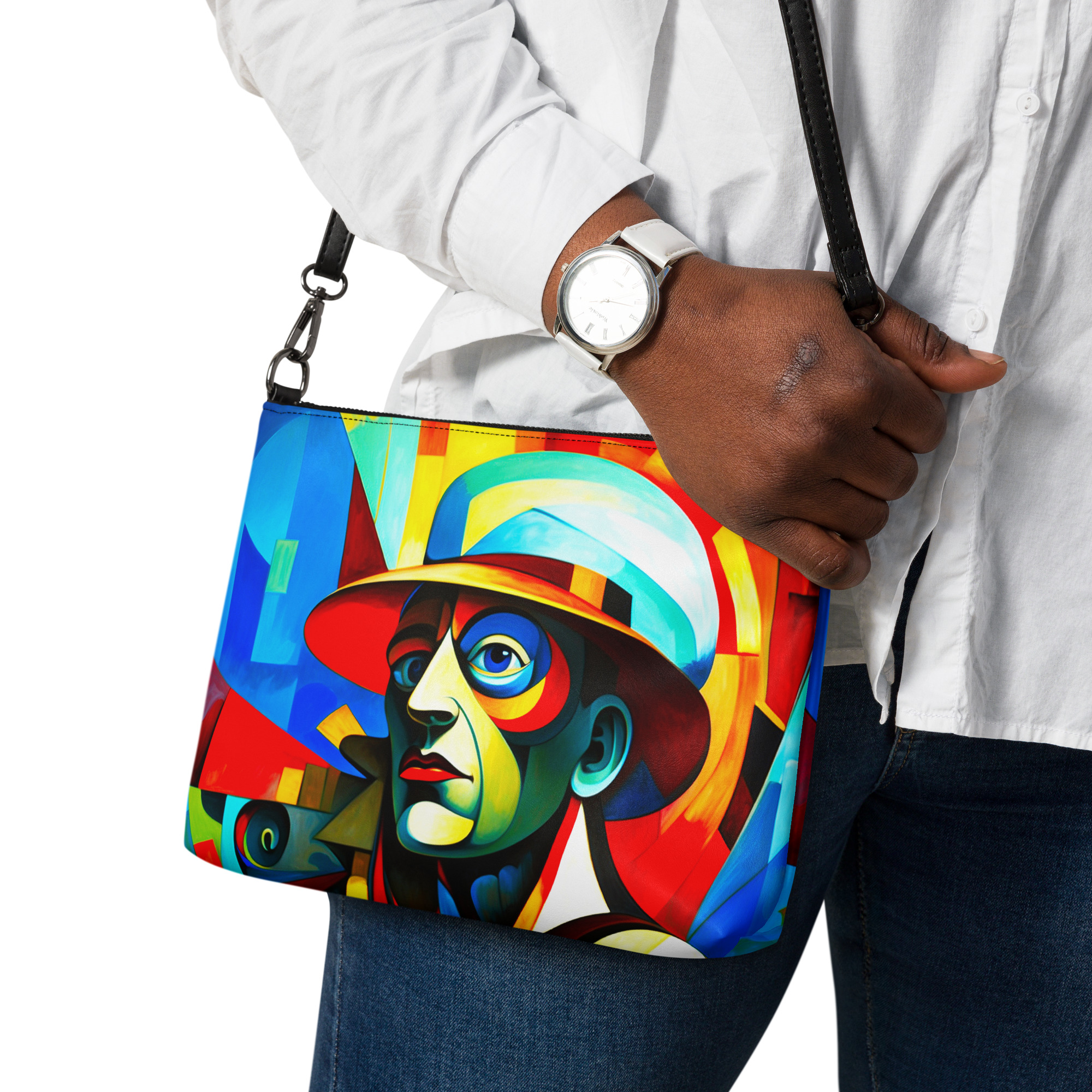 Cubism Man Blue Tone – Artistic Crossbody Bag 11 Cubism Man Blue Tone – Artistic Crossbody Bag - Image 11
