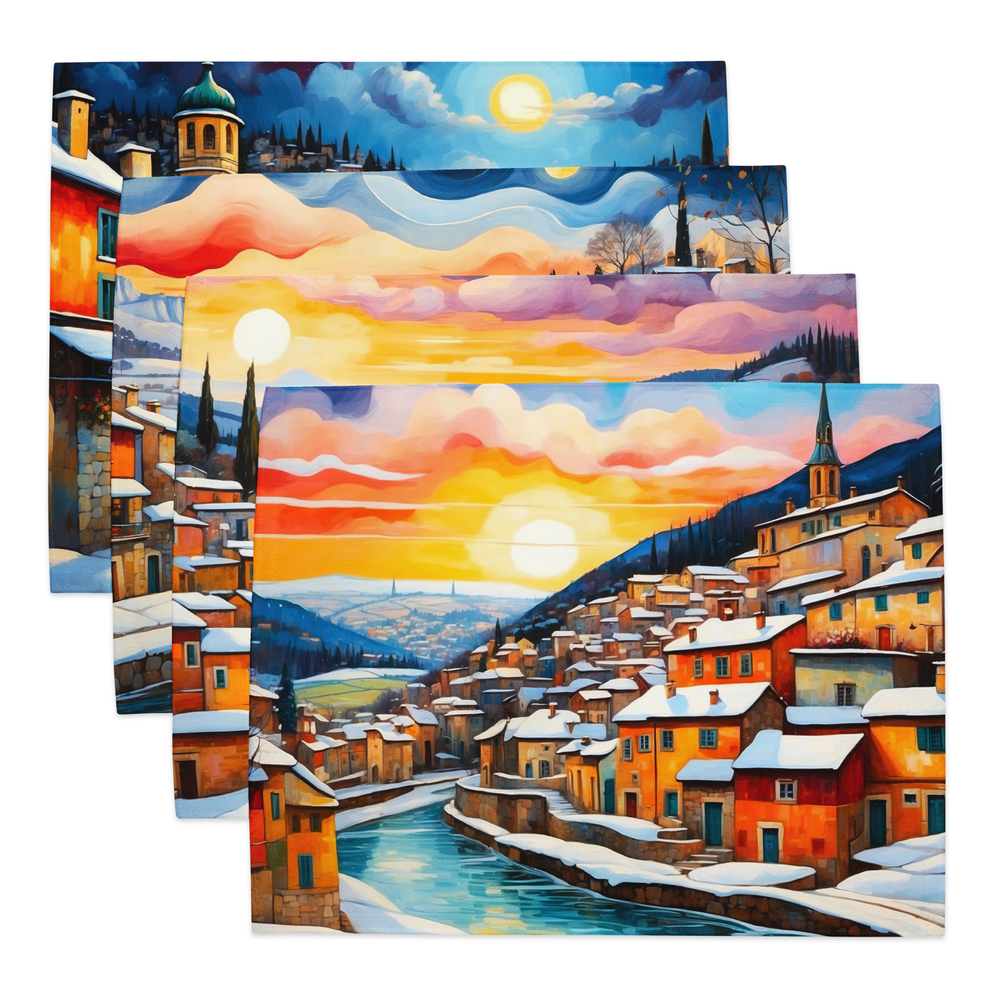 French Villages in Winter – Elegant Placemat Set 1 French Villages in Winter