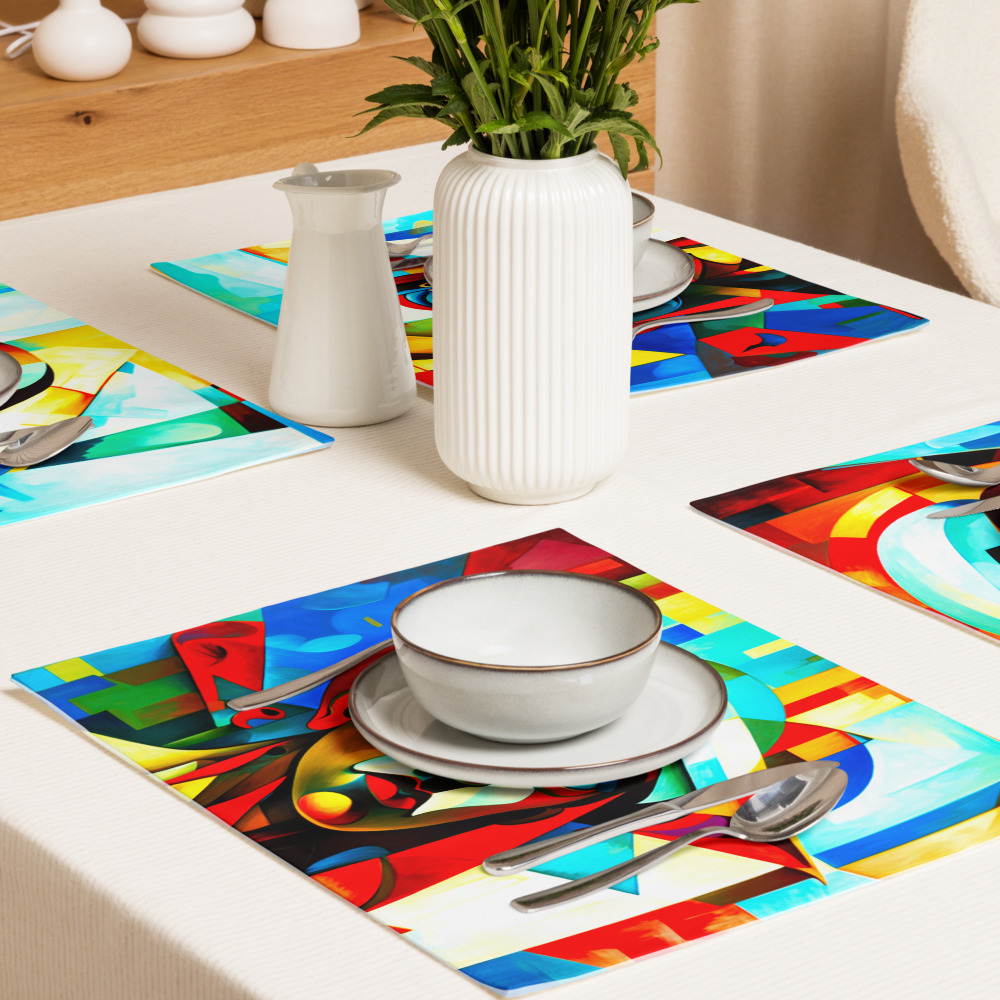 Blue Cubism – Modern Artistic Placemat Set 3 Blue Cubism – Modern Artistic Placemat Set - Image 3
