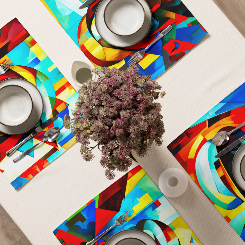 Blue Cubism – Modern Artistic Placemat Set 4 Blue Cubism – Modern Artistic Placemat Set - Image 4