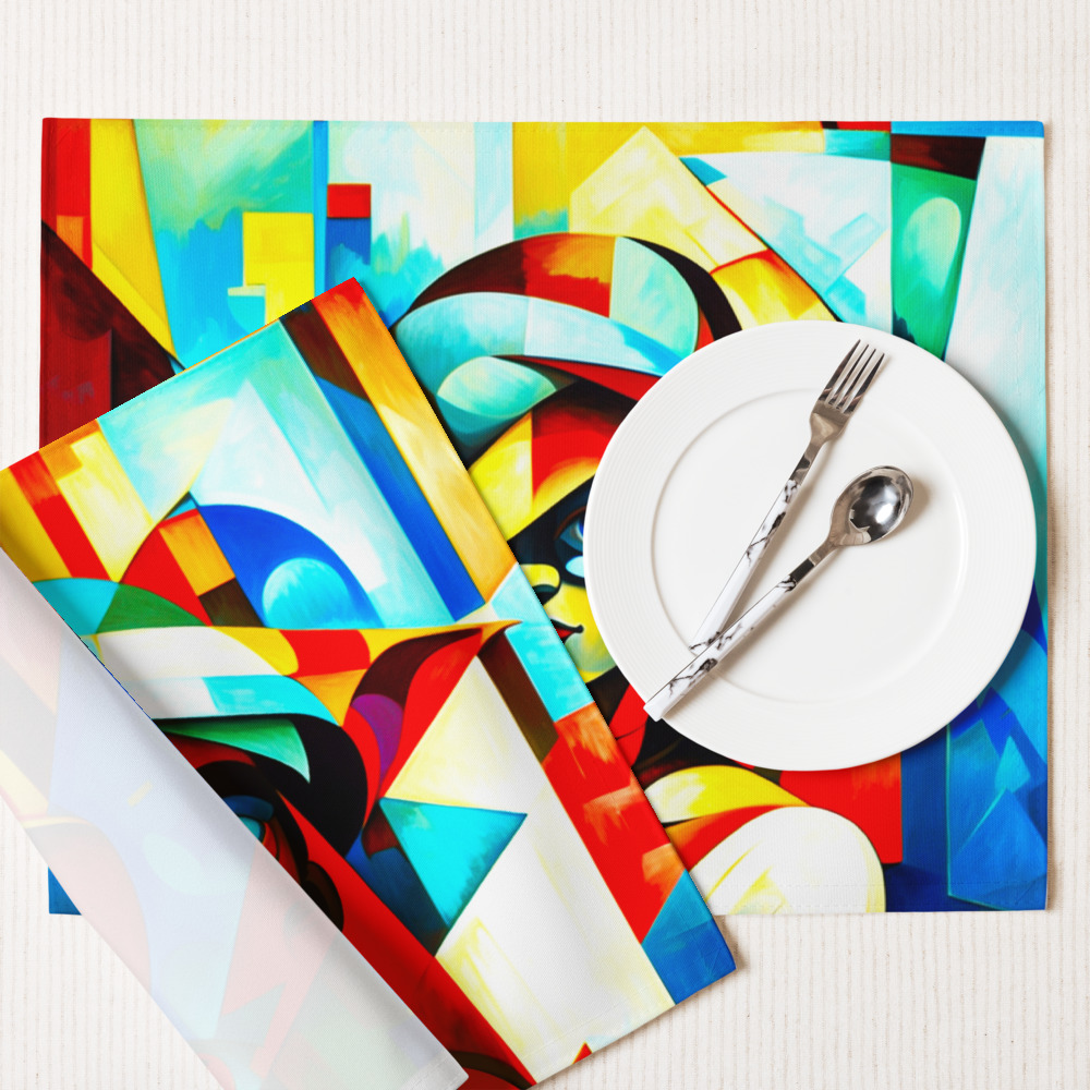 Blue Cubism – Modern Artistic Placemat Set 5 Blue Cubism – Modern Artistic Placemat Set - Image 5