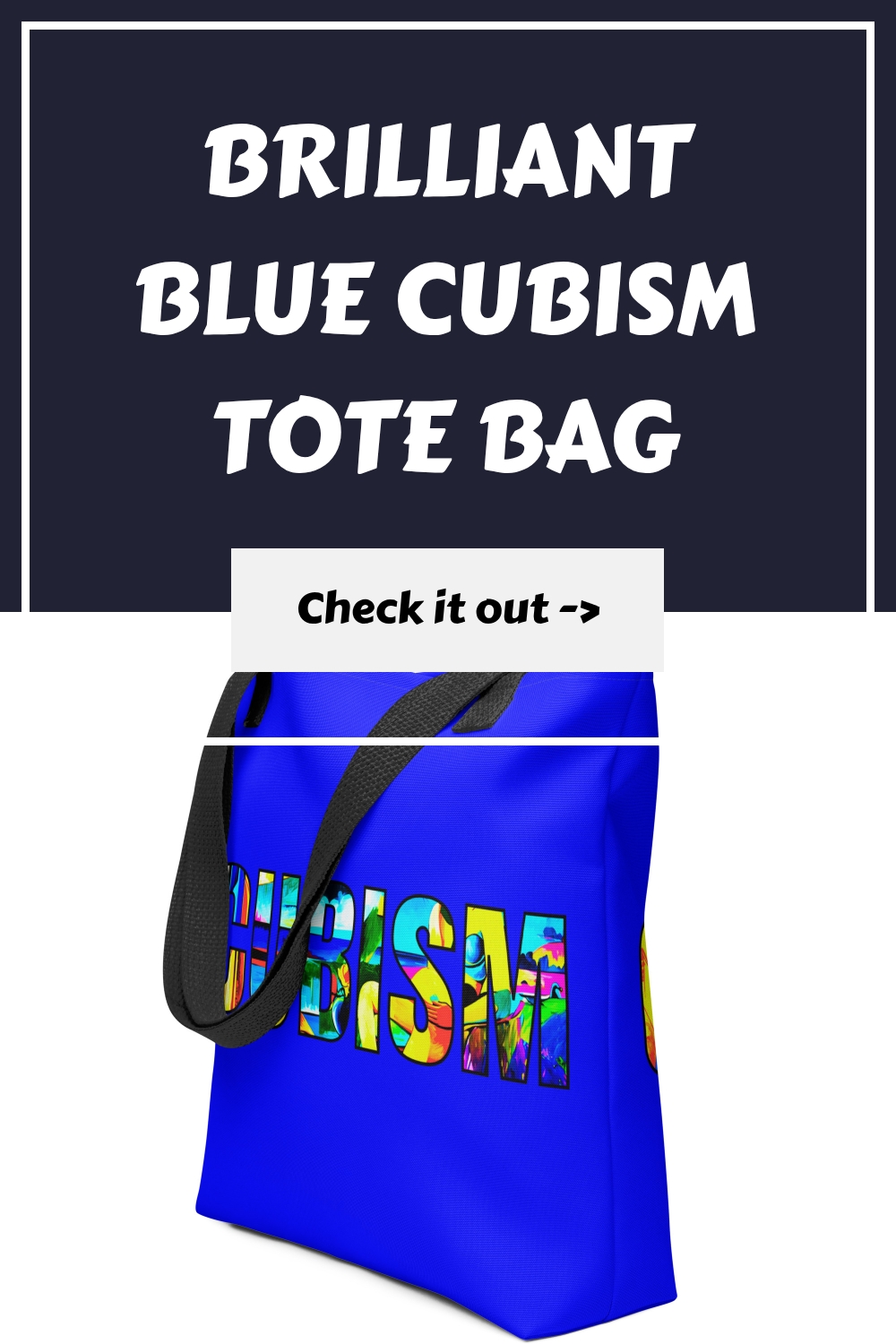 Brilliant Blue Cubism Tote Bag generated pin 14036