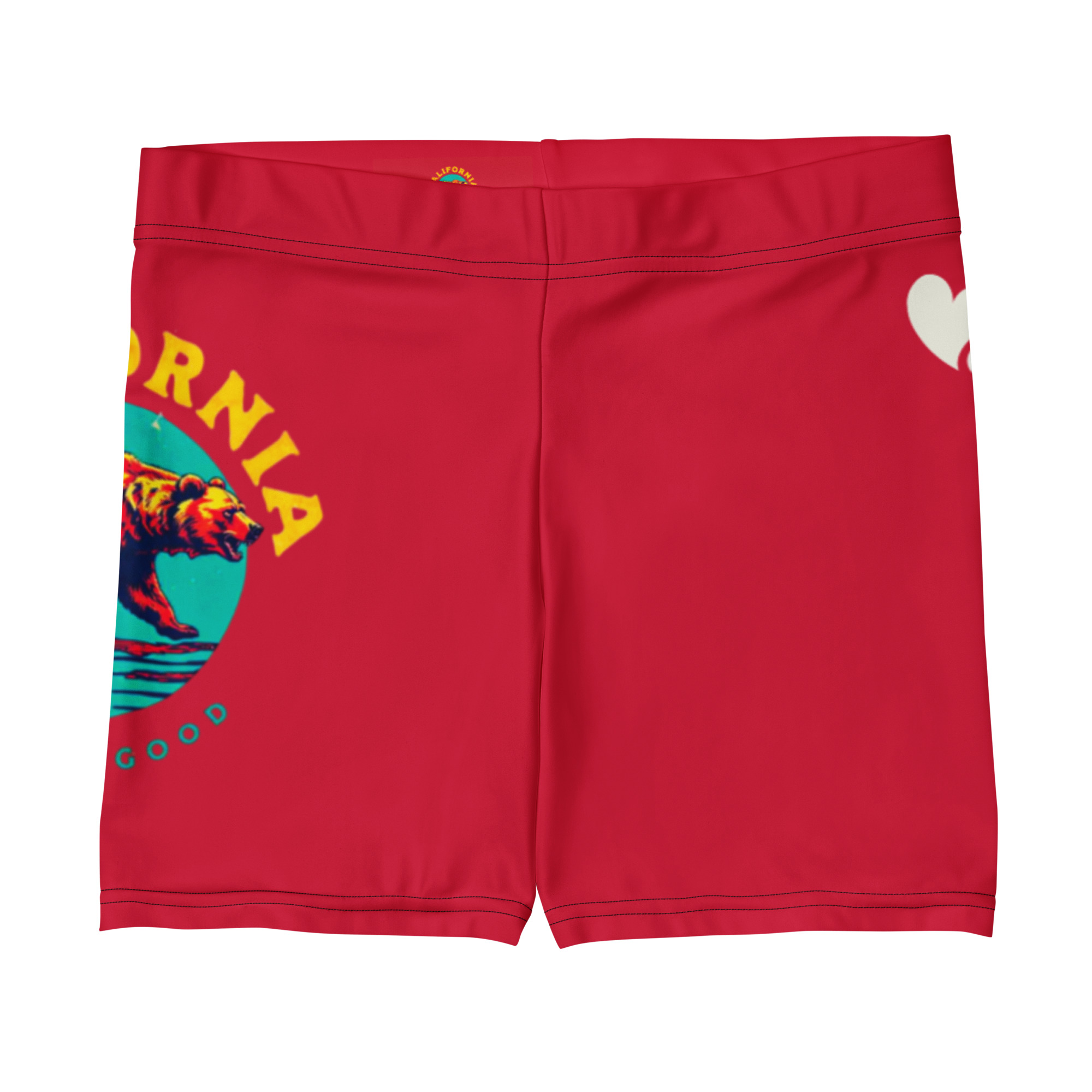 Love California Red Yoga Shorts 1 The Love California Red Yoga Shorts, You can never go wrong with shorts that fit just right whatever you're doing. And if the going gets hard, the vibrant prints will give you that little energy boost you've been waiting for. • 75% recycled polyester, 25% elastane for production in the US/Mexico • 82% polyester, 18% elastane for production in Latvia • Fabric weight: 6.64 oz./yd.² (225 g/m²) in the US/Mexico • Fabric weight: 6.78 oz./yd.² (230 g/m²) in Latvia • Four-way stretch fabric that stretches and recovers on the cross and lengthwise grains • Made with a smooth and comfortable microfiber yarn • Overlock and coverstitch • Comfortable elastic waistband