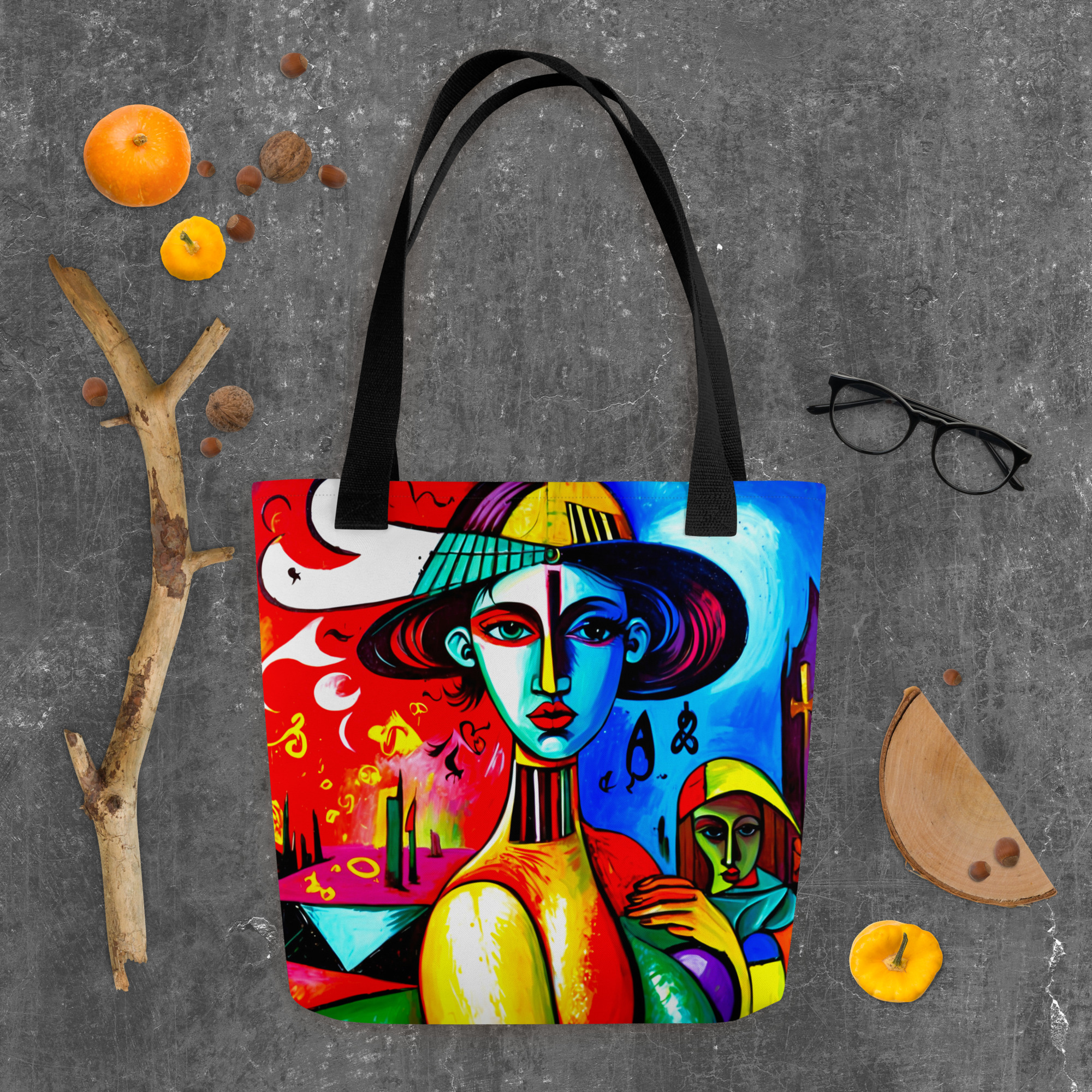 Blue Cubism Girl Tote Bag 4 Blue Cubism Girl Tote Bag - Image 4