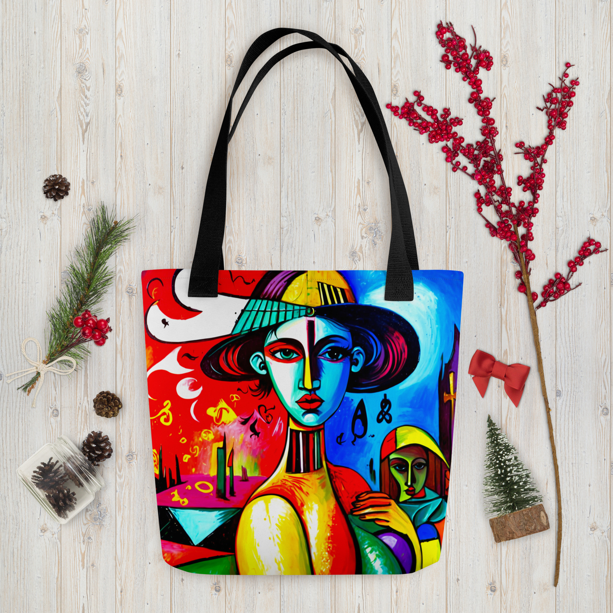 Blue Cubism Girl Tote Bag 6 Blue Cubism Girl Tote Bag - Image 6