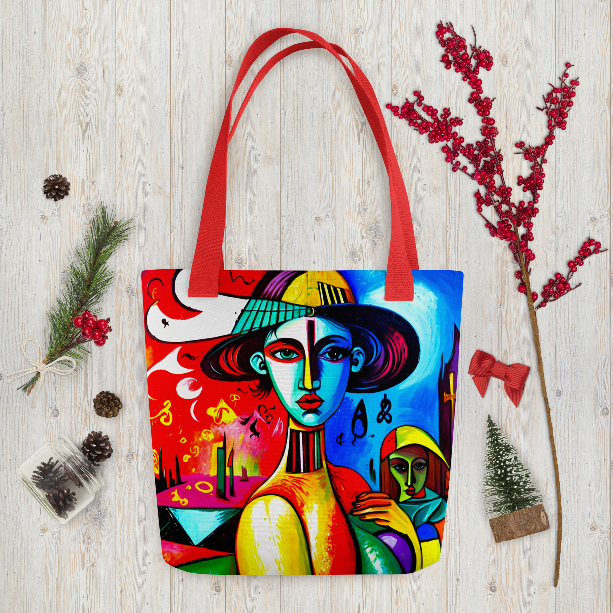 Blue Cubism Girl Tote Bag 9 Blue Cubism Girl Tote Bag - Image 9