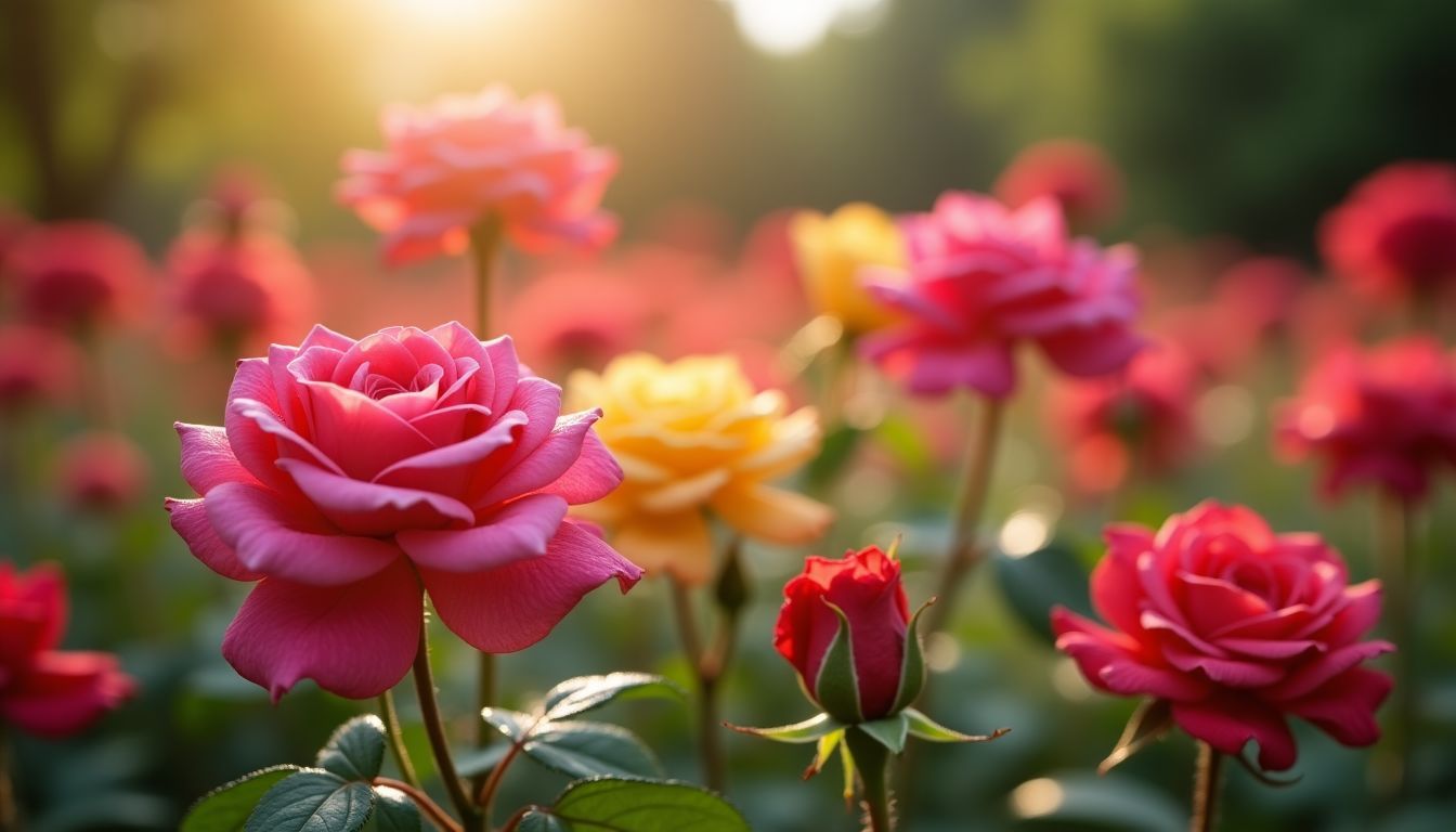 A Theme for a Garden of Love between 4 Groups of Flowers 64 roses timeless beauty and fragrance 320445393