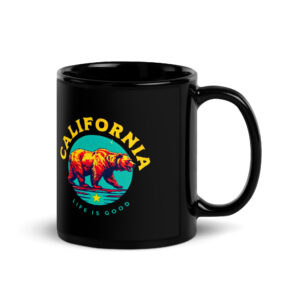California Red Bear Black Glossy Mug