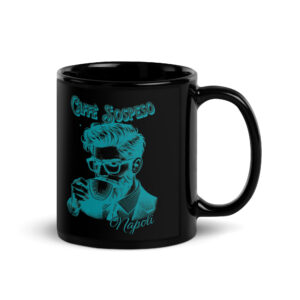 Brilliant Blue Cafe Sospeso Black Glossy Mug