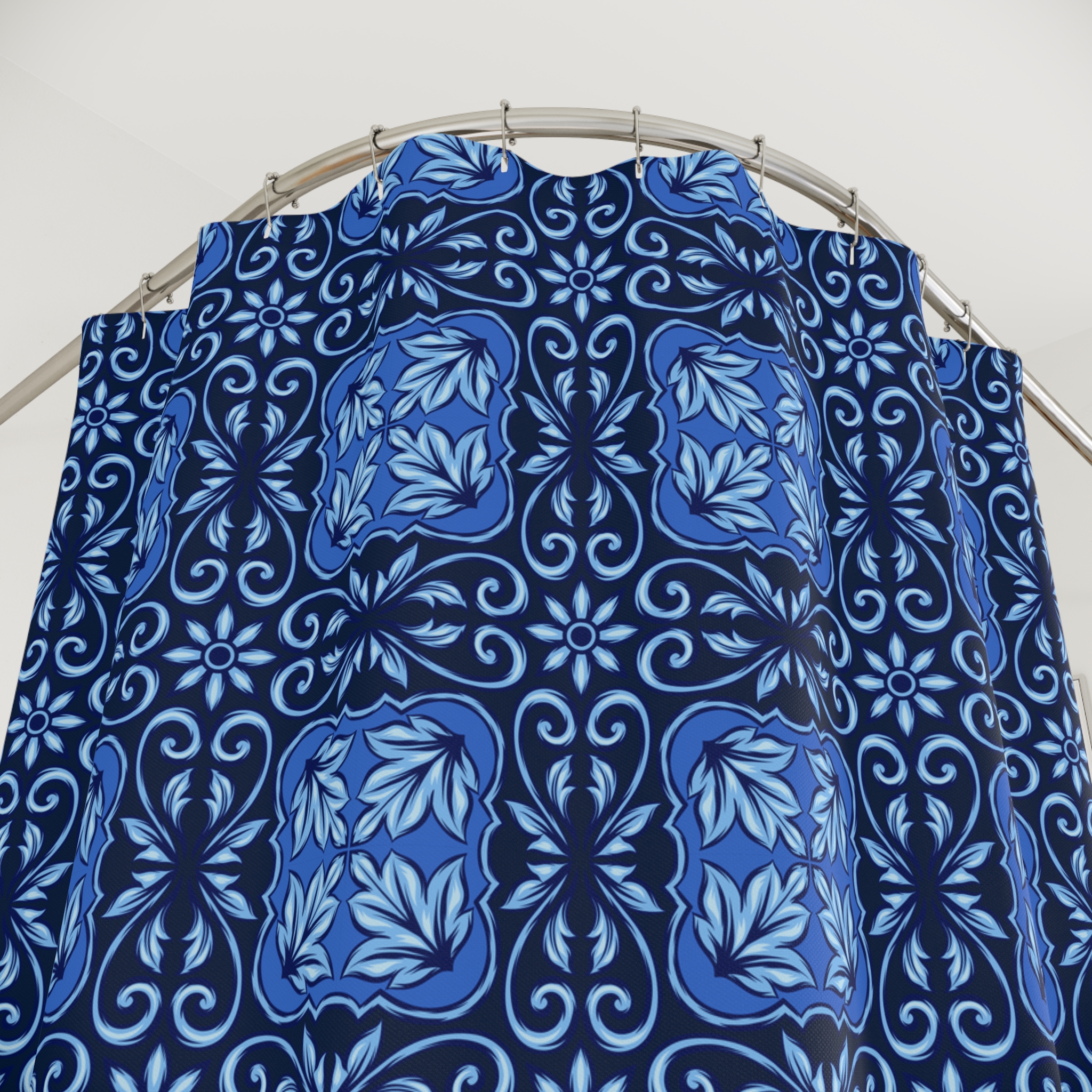 Dark-Blue Ceramic Tile Shower Curtain 2 Dark-Blue Ceramic Tile Shower Curtain - Image 2