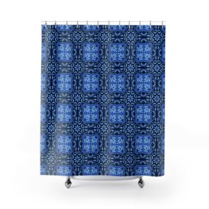 Dark-Blue Ceramic Tile Shower Curtain