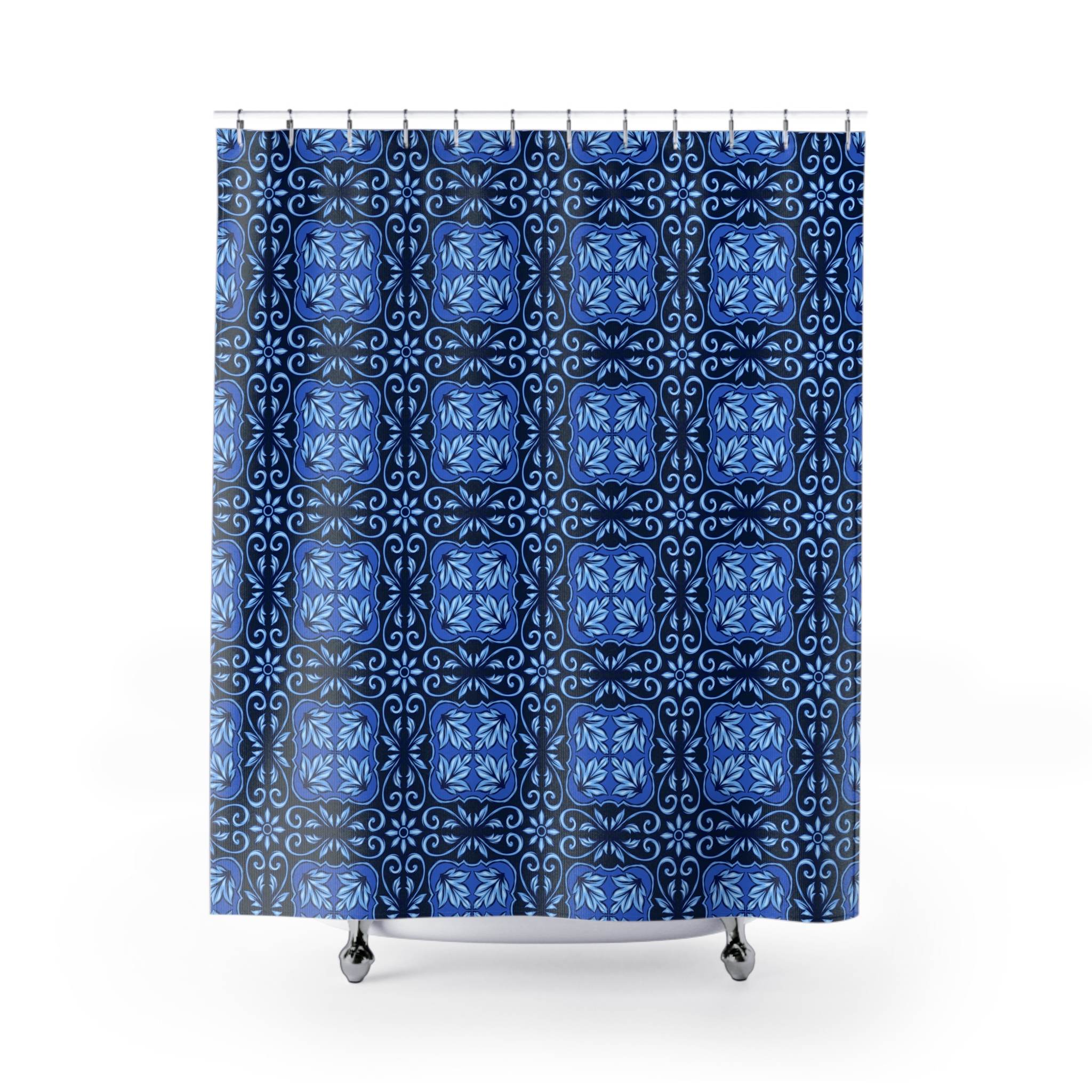 Dark-Blue Ceramic Tile Shower Curtain 1 Dark-Blue Ceramic Tile Shower Curtain