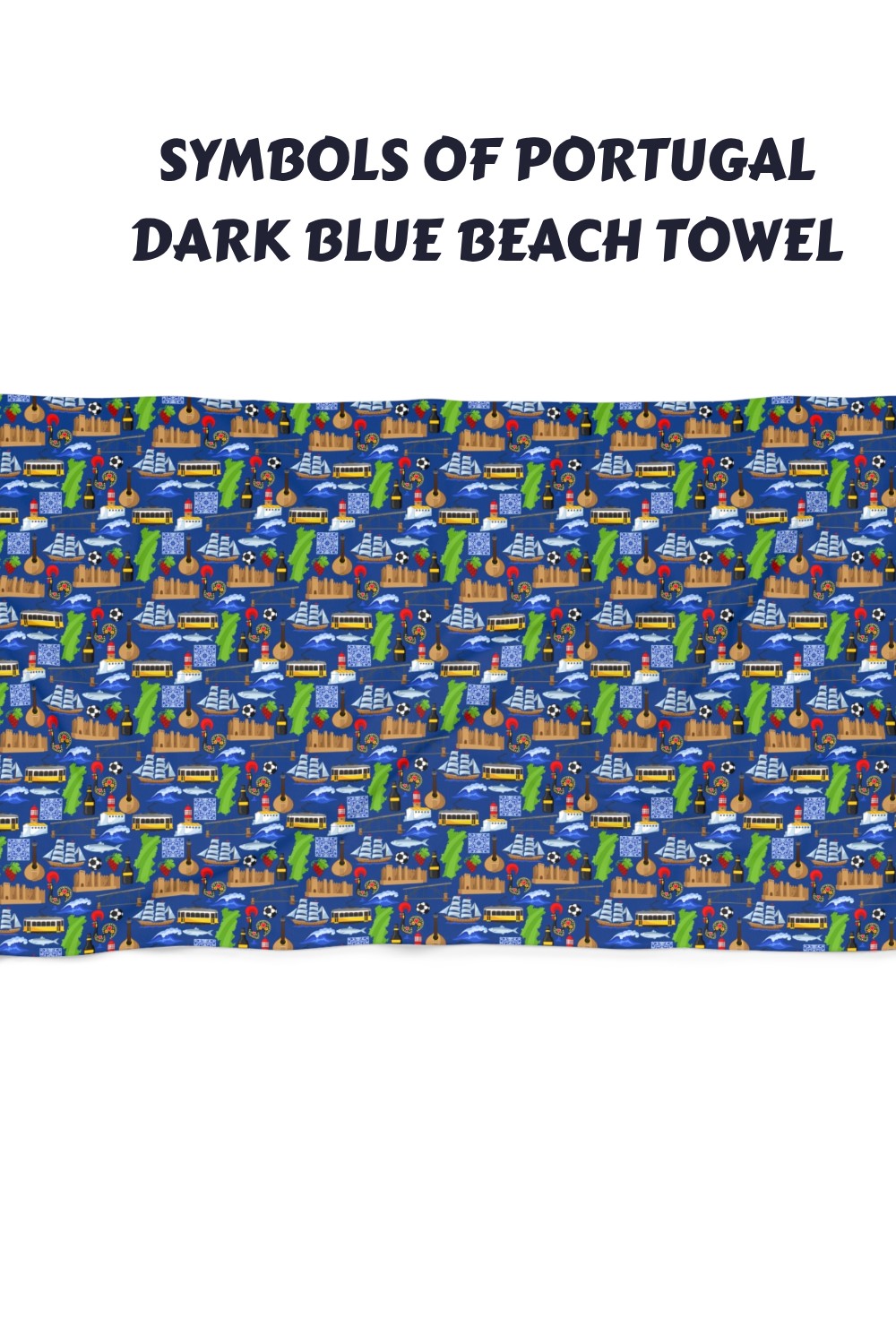 Symbols of Portugal Dark Blue Beach Towel generated pin 29605 1