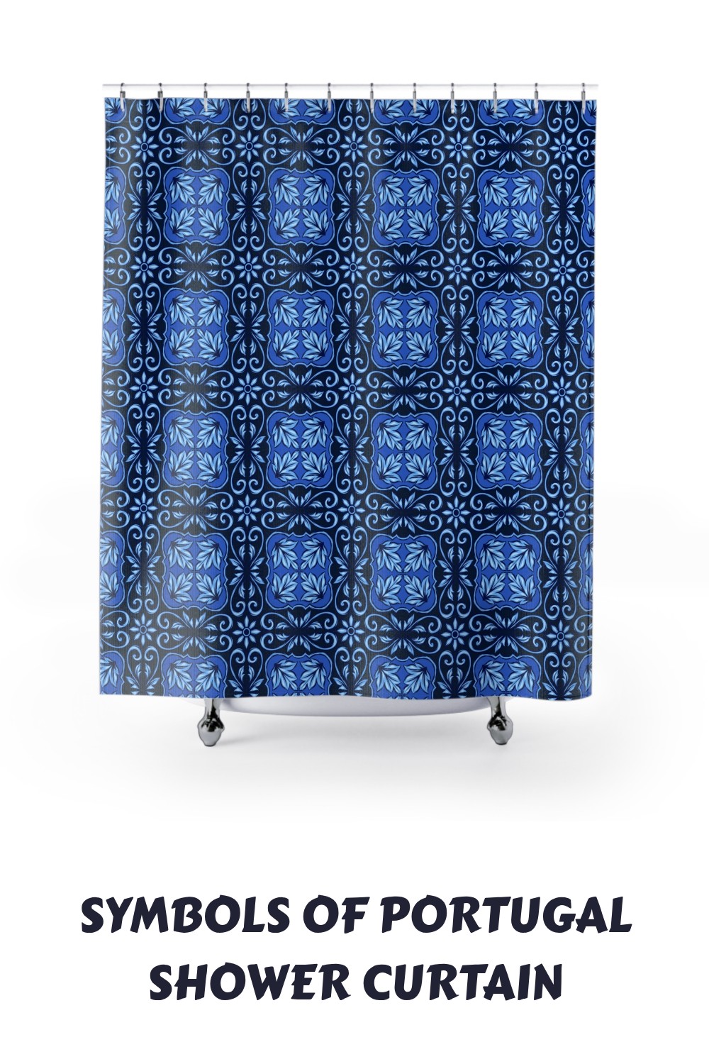 Dark-Blue Ceramic Tile Shower Curtain 5 Symbols of Portugal Shower Curtain generated pin 29589 3