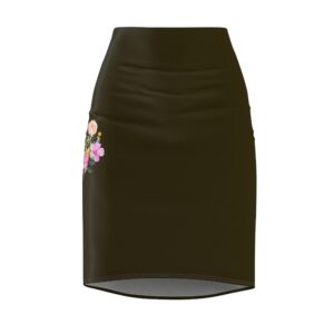 Pink Floral Accent Green Pencil Skirt