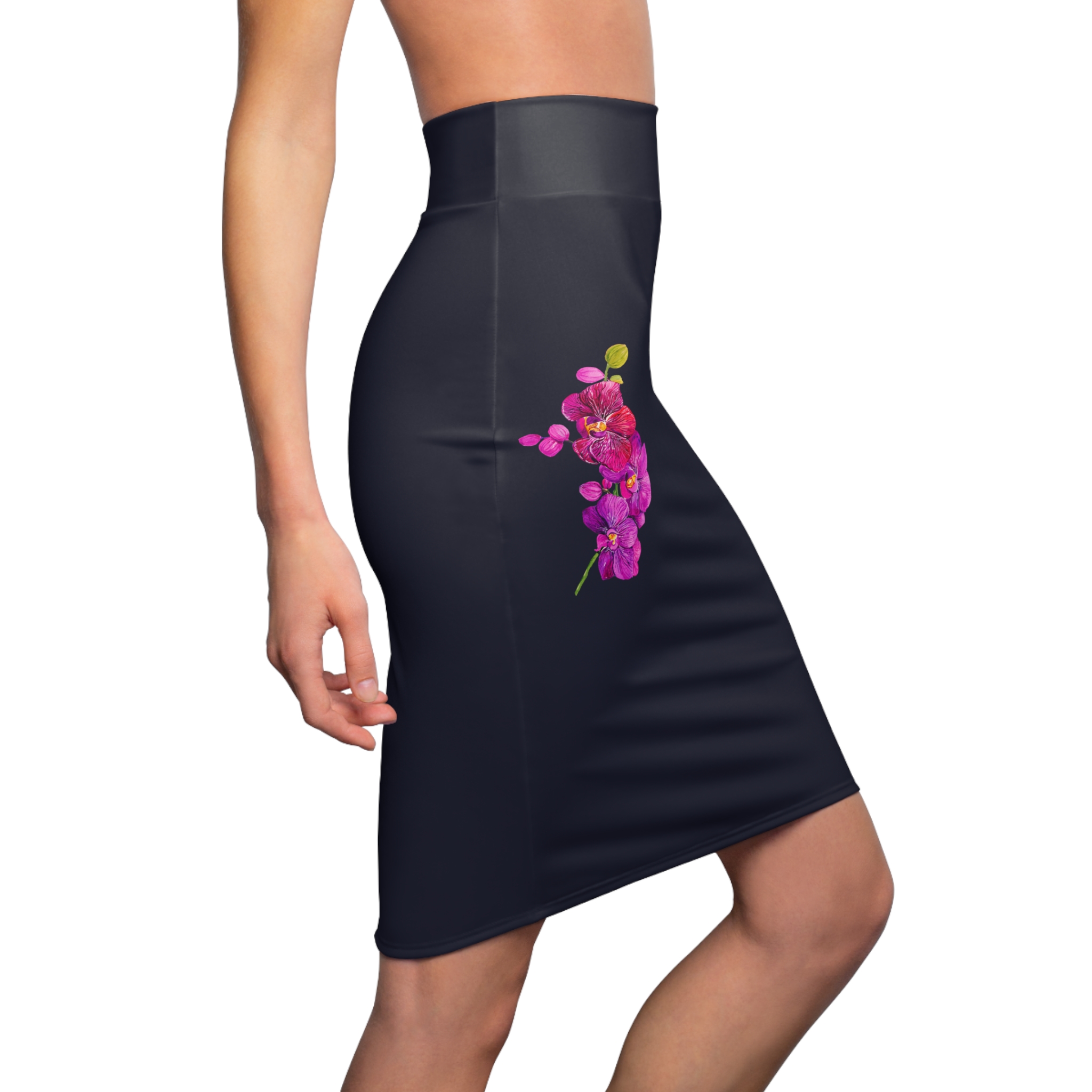 Pink Floral Midnight Blue Pencil Skirt 4 Pink Floral Midnight Blue Pencil Skirt - Image 4