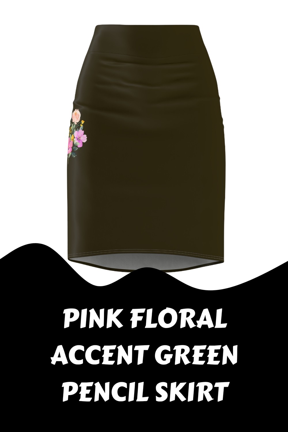 Pink Floral Accent Green Pencil Skirt generated pin 34748
